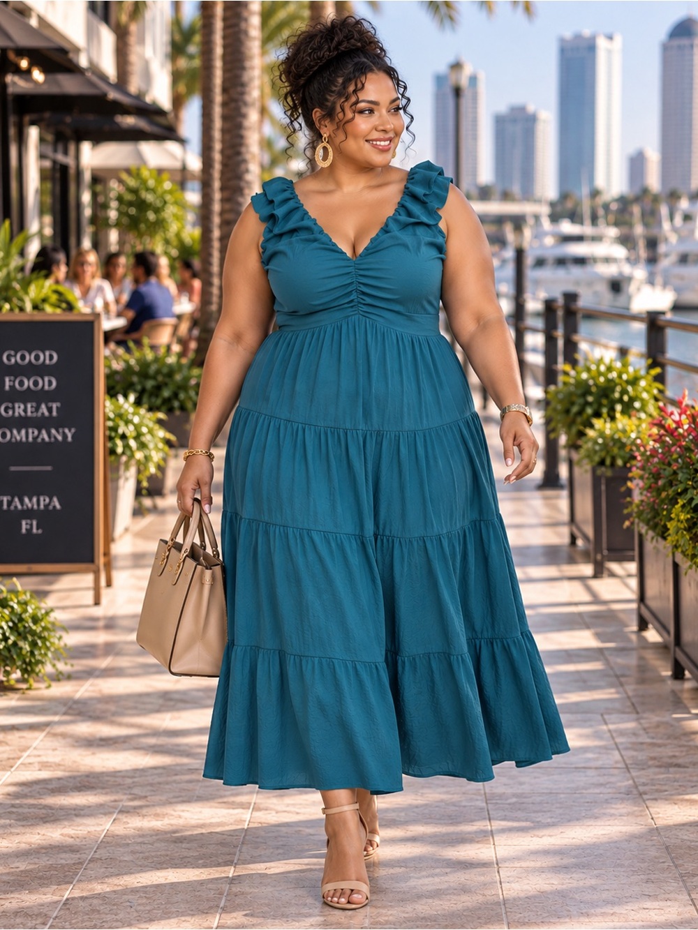 Siena Teal Tiered Maxi Dress 2X (18W/20W) | Ruffle Strap V-Neck Pockets | NWT